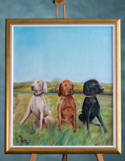 Vizslák, vadász festmény Kép méret: 50*70 cm Technika: olaj, vásznon