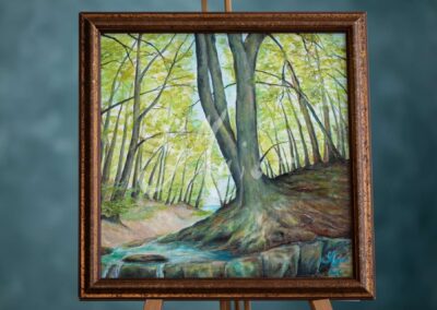 Dombóvári erdő tájkép, akvarell, vízfesték, Hűs lombok Kép méret: 40*40 cm Technika: olaj vásznon