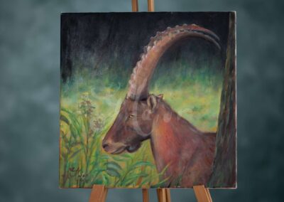 Tátrai bak, vadász festmény Kép méret: 40*40 cm Technika: olaj vásznon