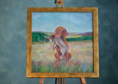 Vizsla és nyúl, vadász festmény Kép méret: 40*40 cm Technika: olaj, vásznon