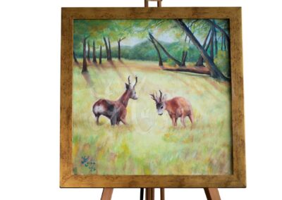 Szanticskai bakok, vadász festmény Kép méret: 40*40 cm Technika: olaj, vásznon