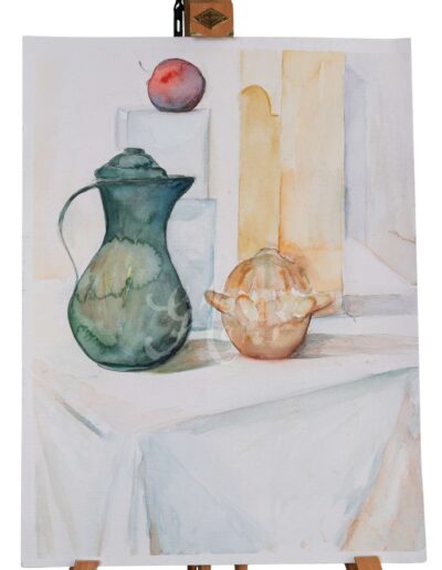 Kopott fém kancsós csendélet Kép méret: 40*32 cm Technika: akvarel festmény